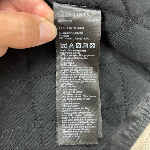 SOLD // All Saints Sherwood Leather Biker Jacket w/ Faux Fur Trim Size Small - Picture 12 of 14